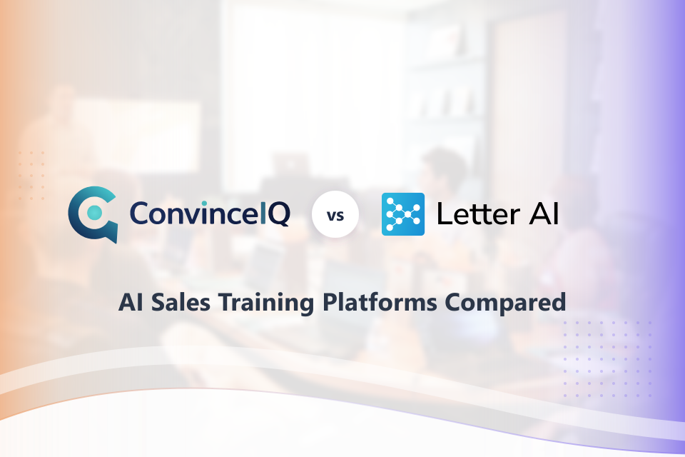 ConvinceIQ 与 Letter AI 标志并列展示，上方标语为“AI 销售培训平台对比”