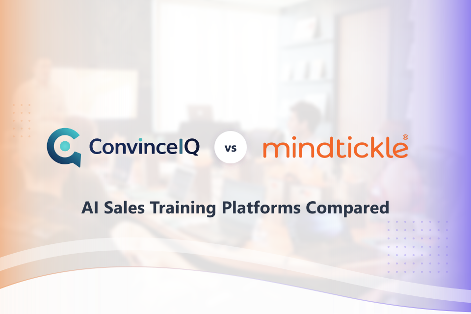 ConvinceIQ 与 Mindtickle 标志并列展示，上方标语为“AI 销售培训平台对比”